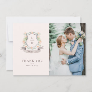 Cartão De Agradecimento Floral Crest Watercolor Monograma Casamento