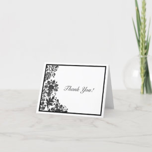 Cartão De Agradecimento Floral Damasco Preto e Branco Personalizado