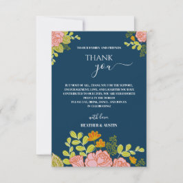 Cartão De Agradecimento Floral Dark Marinho Azul Casamento Botânico Obriga