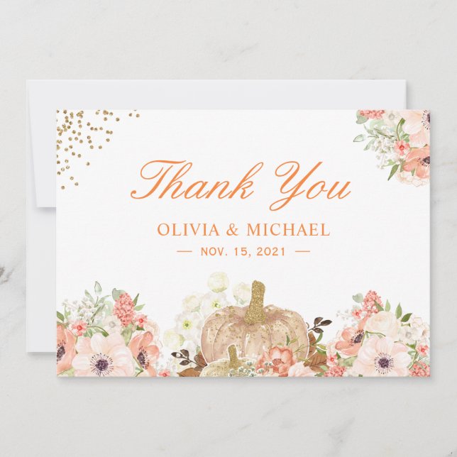 Cartão De Agradecimento Floral de Abóbora Dourada (Frente)