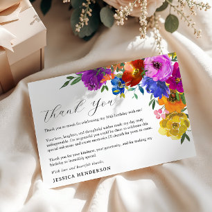 Cartão De Agradecimento Floral de Aniversário Brilhante e Ousado