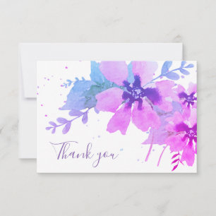 Cartão de Agradecimento Floral de Aquarela Roxa Ro