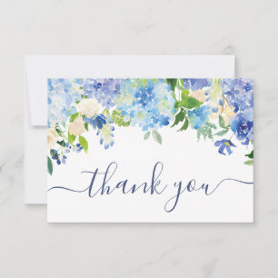 Cartão De Agradecimento Floral de Casamento Greenery de Hydrangeas Azul El