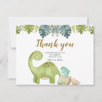 Cartão de Agradecimento Floral de Dinossauro Verde