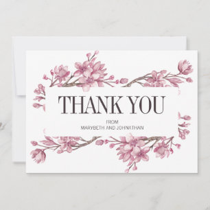 Cartão De Agradecimento Floral De Flor De Cereja Rosa, Obrigado Casamento