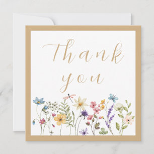 Cartão De Agradecimento Floral de Flores Silvestres em Aquarela Bege Simpl