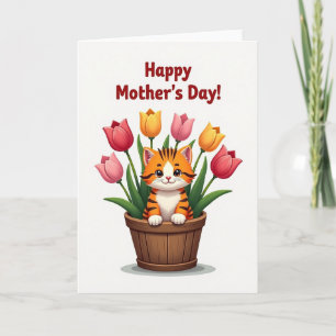 Cartão de Agradecimento Floral de Gato Listrado