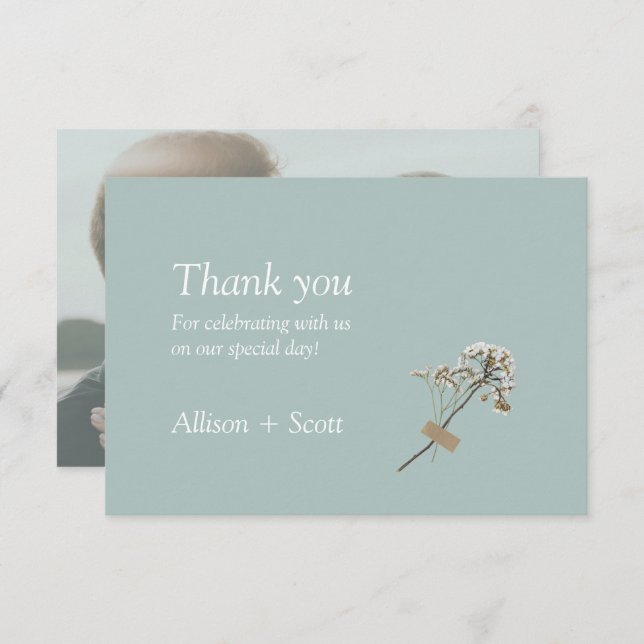 Cartão De Agradecimento Floral de Imprensa Mínima de Fotografia Verde-Airy (Frente/Verso)