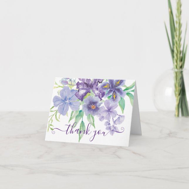 Cartão de agradecimento floral de íris em aquarela (Frente)