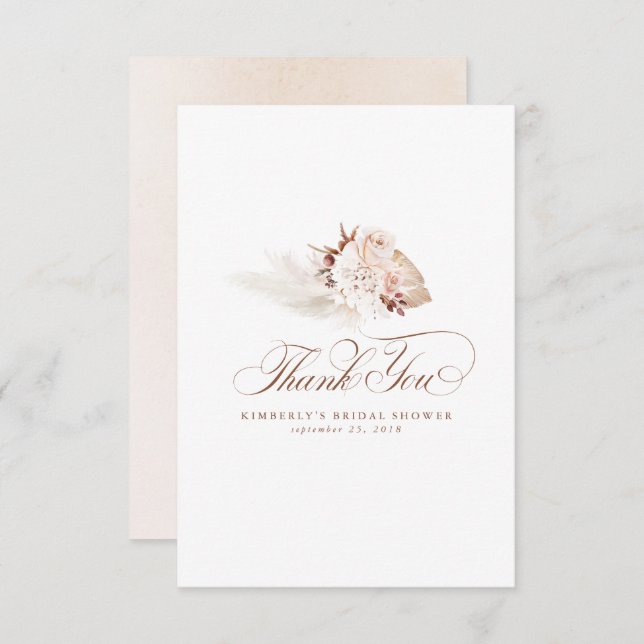 Cartão De Agradecimento Floral de Luz de Grama Elegante Pampas Obrigado (Frente/Verso)