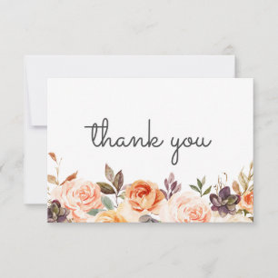 Cartão De Agradecimento Floral de Pincel e Pêssego com Texto