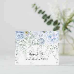 Cartão de Agradecimento Floral de Rosas Azul Pálid