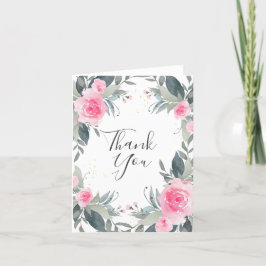 Cartão de agradecimento floral de rosas cor-de-ros