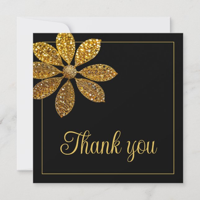 Cartão De Agradecimento Floral Dourada Flor Flor Doce 16 Aniversário (Frente)