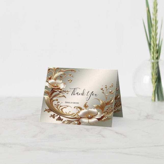Cartão de Agradecimento Floral Dourado (Frente)