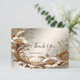Cartão de Agradecimento Floral Dourado