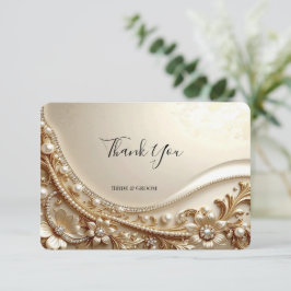 Cartão de Agradecimento Floral Dourado Elegante