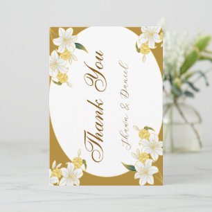 Cartão de Agradecimento Floral Dourado Elegante