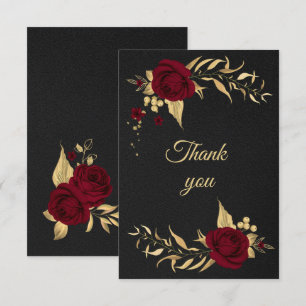 cartão de agradecimento floral dourado em burgundy