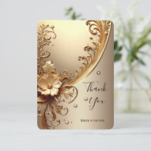 Cartão de Agradecimento Floral Dourado Ornamentado