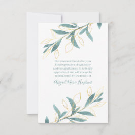 Cartão De Agradecimento Floral Dourado Verde De Aquarela Agradeço A Sua Re