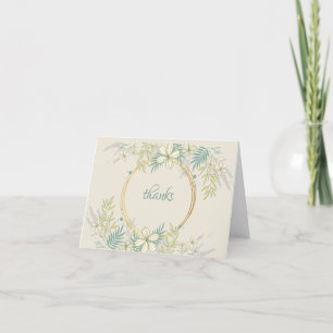Cartão De Agradecimento Floral e Folhagem em Quadro Dourado
