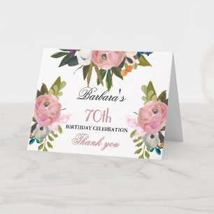 Cartão de Agradecimento Floral Elegante Aniversári