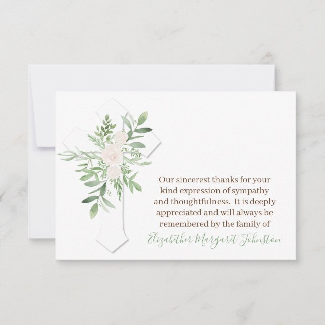 Cartão De Agradecimento Floral Elegante + CrosFunerário Obrigado Por Serve (Frente)