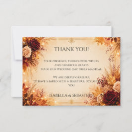 Cartão De Agradecimento Floral Elegante de Outono | Casamento Rústico Boho