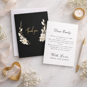 Cartão De Agradecimento Floral elegante minimalista com detalhes em dourad