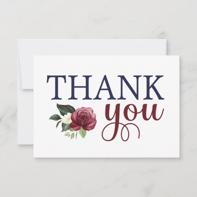 Cartão de Agradecimento Floral em Aquarela Azul Ma (Frente)