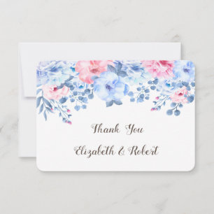 Cartão de agradecimento floral em aquarela azul ro