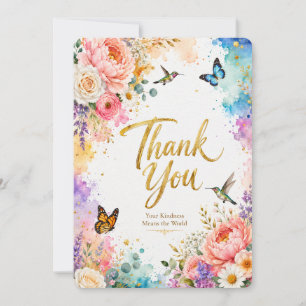 Cartão de Agradecimento Floral em Aquarela de Luxo
