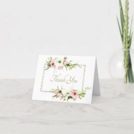 Cartão de agradecimento floral em aquarela rosa e 
