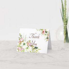 Cartão de agradecimento floral em aquarela rosa e 