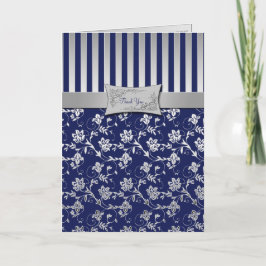 Cartão de Agradecimento Floral em Prata e Azul Mar