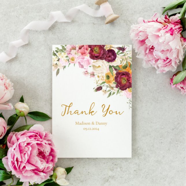 Cartão De Agradecimento FLORAL Embrace Matrimony Wedding (Criador carregado)