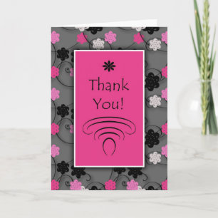 Cartão de Agradecimento Floral Flores Rosa Preto B