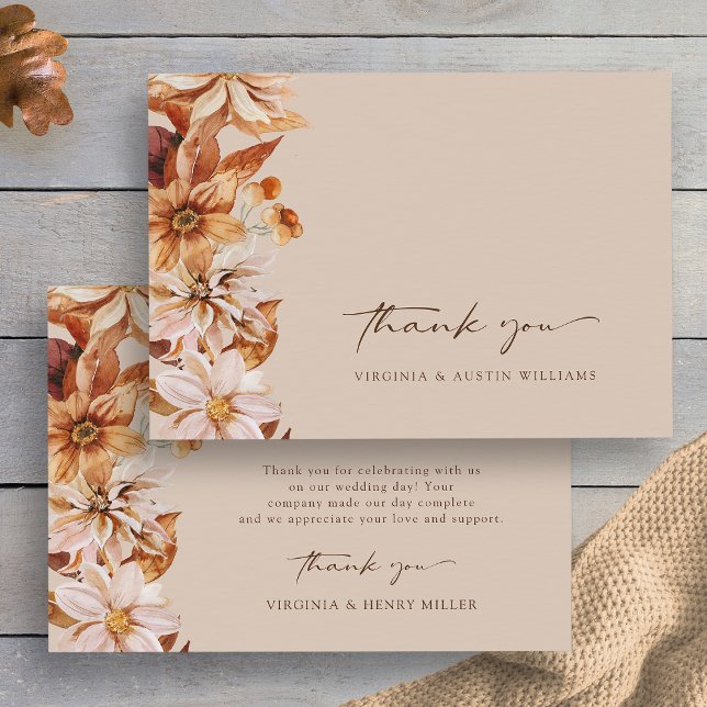 Cartão de Agradecimento Floral Folhas de Outono Be (Taupe Fall Leaves Floral Thank You Card by Painted Paperie
)