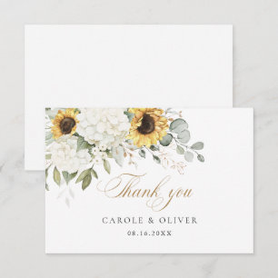 Cartão De Agradecimento Floral Girassóis Hydrangea Casamento Obrigado