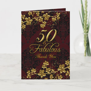 Cartão De Agradecimento Floral Gold Dark Red 50 Fabulous Thank You Card