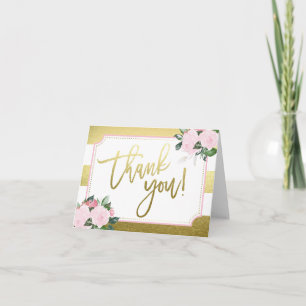 Cartão De Agradecimento Floral Gold Falso Folheado Obrigado