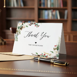 Cartão De Agradecimento Floral Holly Berries, Russo Chic Winter Obrigado