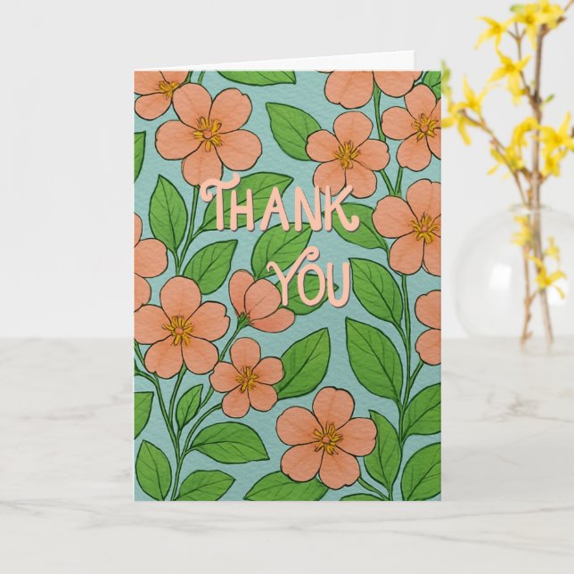 Cartão de Agradecimento Floral Laranja com Letra M (Flor Amarela)