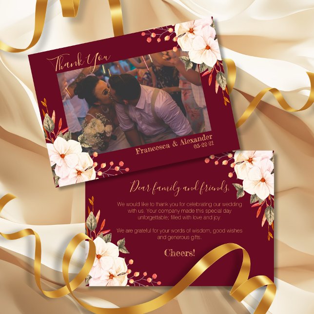 Cartão De Agradecimento Floral Laranja-Escamudo-Borgonha (Criador carregado)