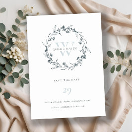 Cartão De Agradecimento Floral Laurel Wreath Monograma Para Salvar O Cartã