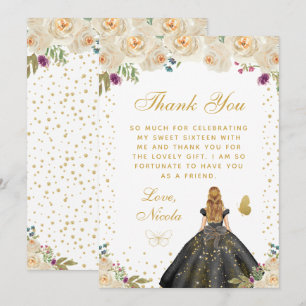 Cartão De Agradecimento Floral Loira Princesa Cabelo Doce Dezesseis
