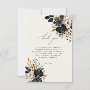 Cartão de Agradecimento Floral Luxo Preto e Dourad