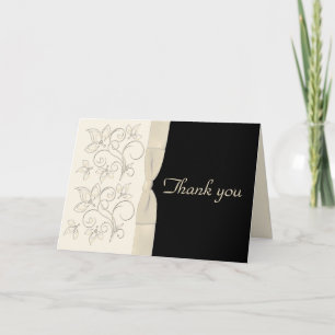 Cartão de agradecimento floral marfim e preto alte