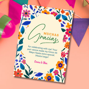 Cartão De Agradecimento Floral mexicana MUITAS GRAÇAS - OBRIGADO 